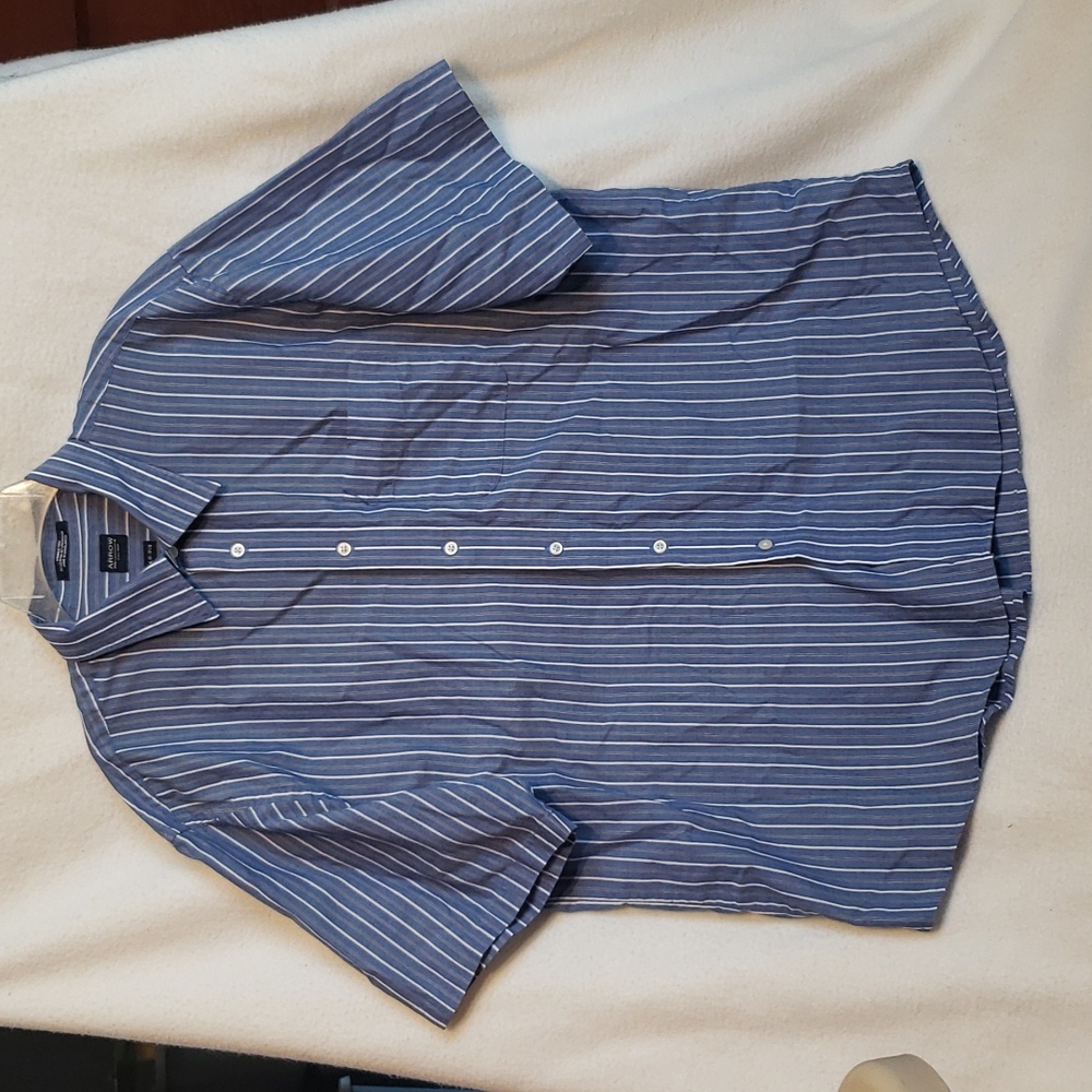 Arrow Cotton/Polyester Blue Striped Short Sleeve Button Down Shirt